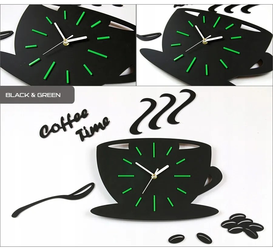 Zegar na ścianę do kuchni naklejany filiżanka cichy czarny do kuchni salonu