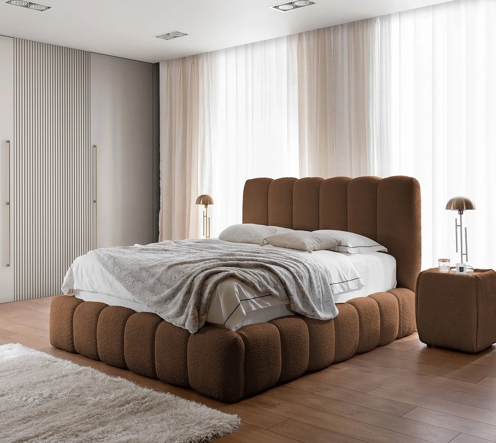 Brązowe łóżko tapicerowane z pojemnikiem 5 rozmiarów W7-N13