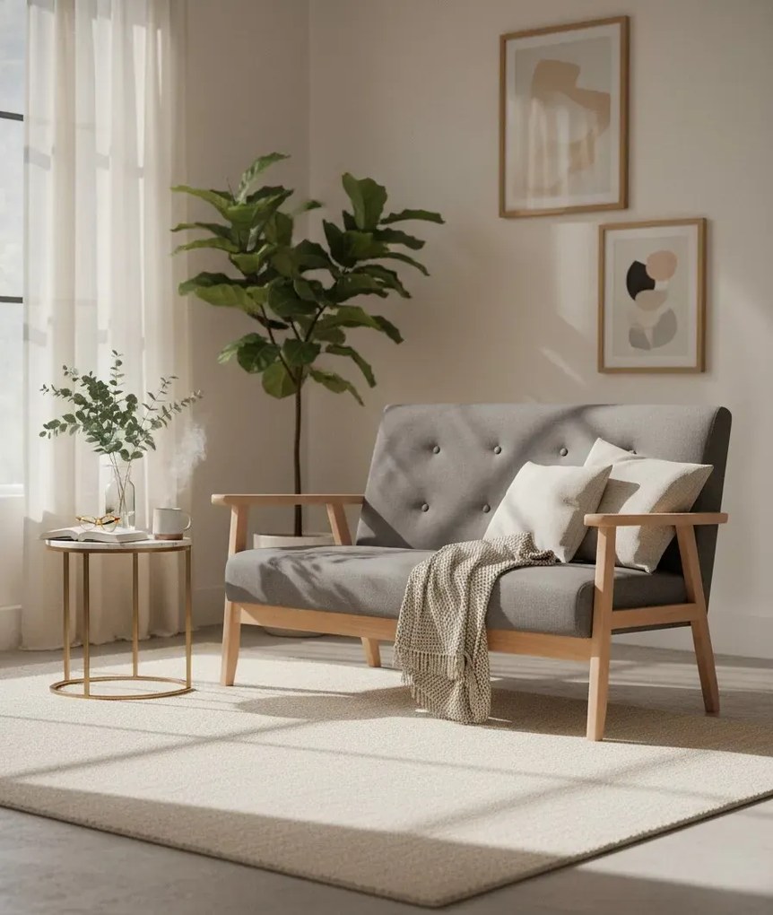 2-osobowa ciemnoszara sofa retro E4-W00