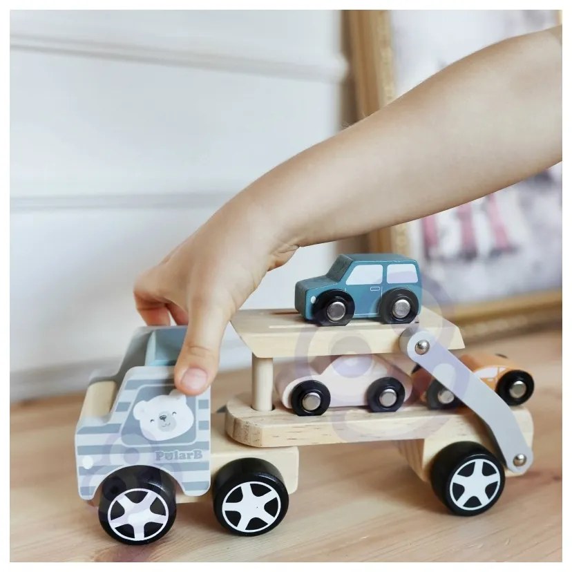 Viga polarb drewniana laweta z samochodzikami montessori