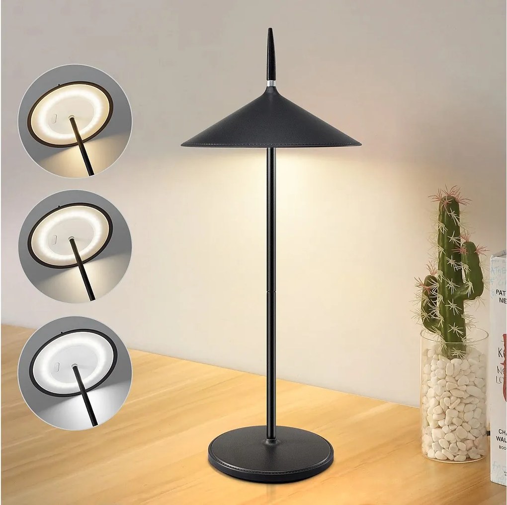 NETTLIFE Bezprzewodowa lampa LED Touch przy łóżku Czarna ściemnialna lampa stołowa 1800mhA Akumulator przez USB, Wbudowana dioda LED na stałe, IP44