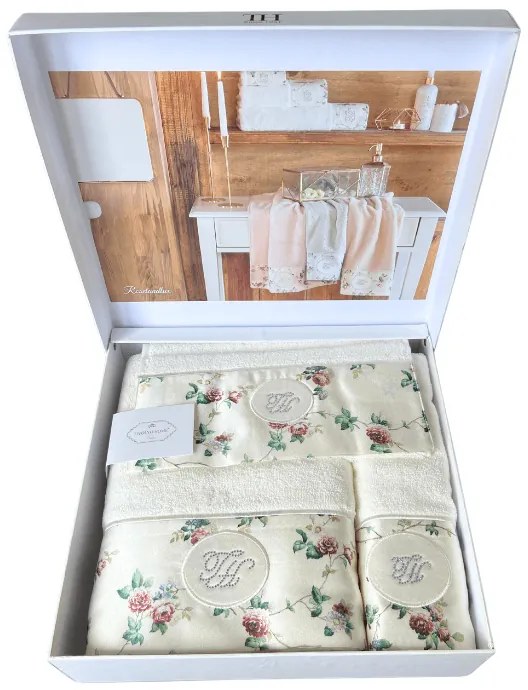 Podarunkowy zestaw ręczników ROSELAND, 3 szt Biały Zestaw (ręcznik 30x50cm, ręcznik 50x100cm, ręcznik 75x150cm)