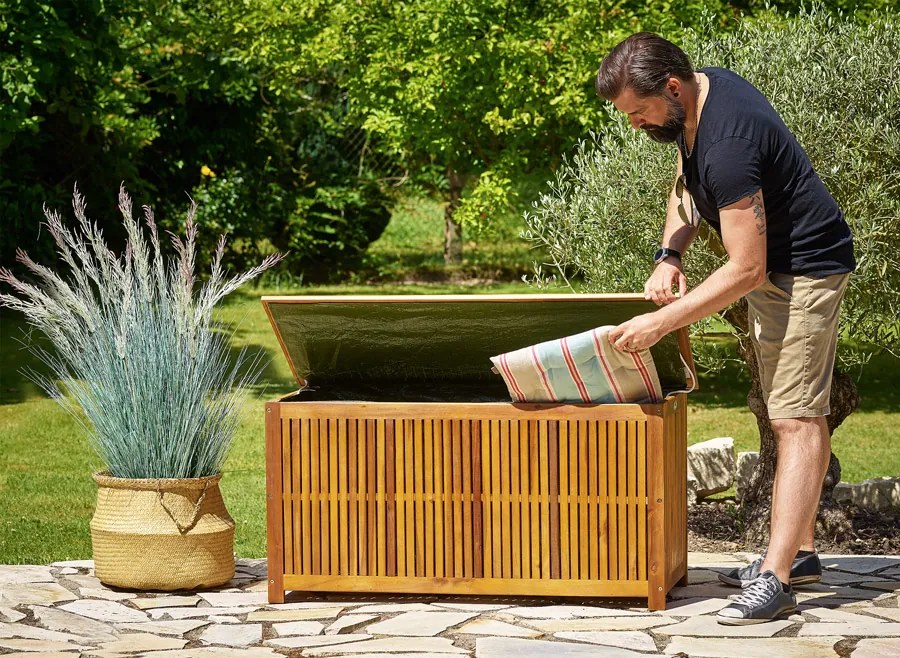 Drewniana skrzynia ACACIA, 117x50x59cm, naturalny brąz Jurhan