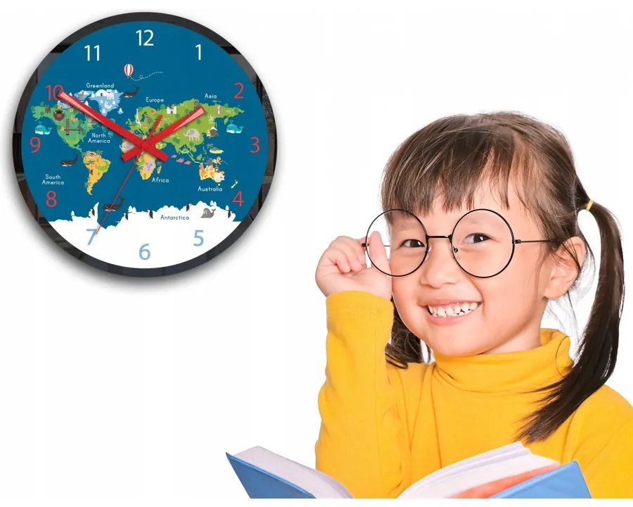 Zegar na ścianę mapa świata akrylowy naklejany okrągły kolorowy edukacyjny