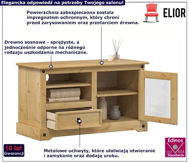 Szafka RTV z litego drewna sosnowego - Rodemo 5X