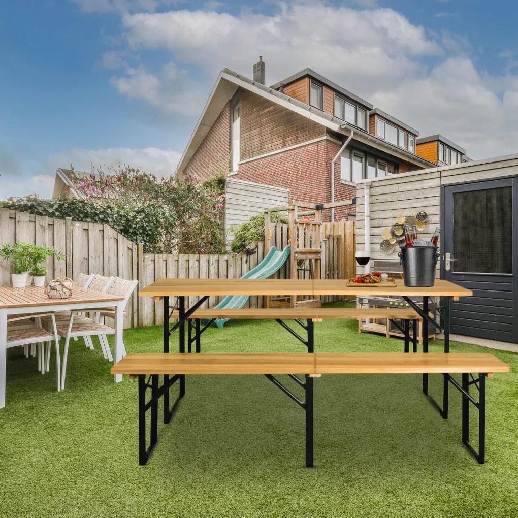 Składany zestaw piwny MAXI, 220cm, naturalny brąz Jurhan