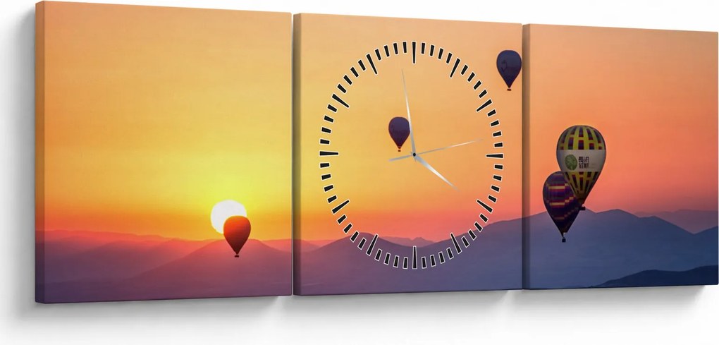 Obraz balonów na ogrzane powietrze (z zegarem) (90x30 cm)
