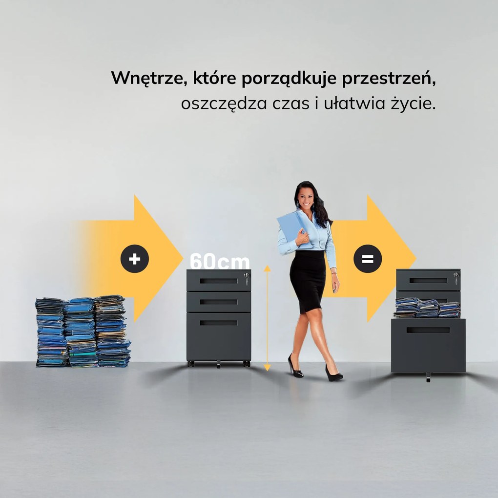 Kontenerek pod biurko KATE 390 x 600 x 500 mm, antracytowy