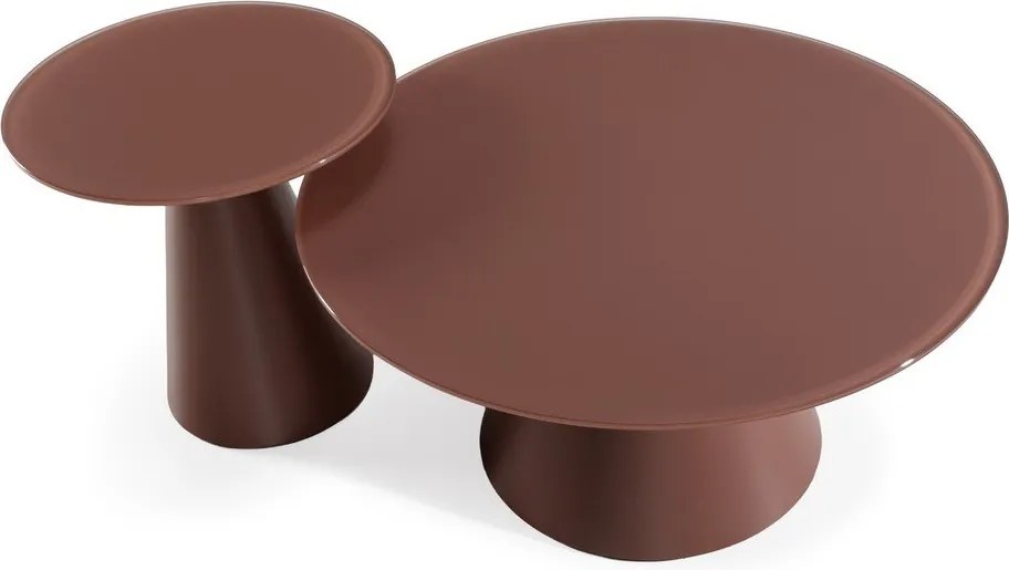 Brązowe okrągłe stoliki zestaw 2 szt. ze szklanym blatem ø 80 cm Vida – MOME