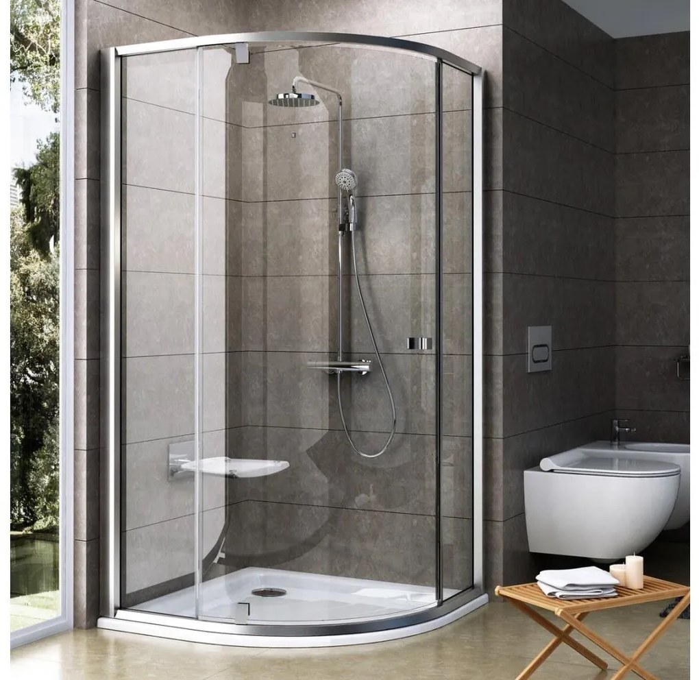 Ravak 37677U00Z1 - Kabina prysznicowa PIVOT trójdzielna półokrągła satynowa 90x90 cm