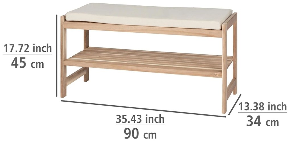 Drewniana szafka na buty z siedziskiem z materiału imitującego len ACINA, WENKO
