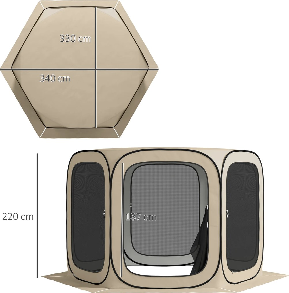 Outsunny Namiot Campingowy typu Pop-up, Przenośny, Ochrona UPF50+, Siatkowe Boki, Stalowe Pręty, Khaki