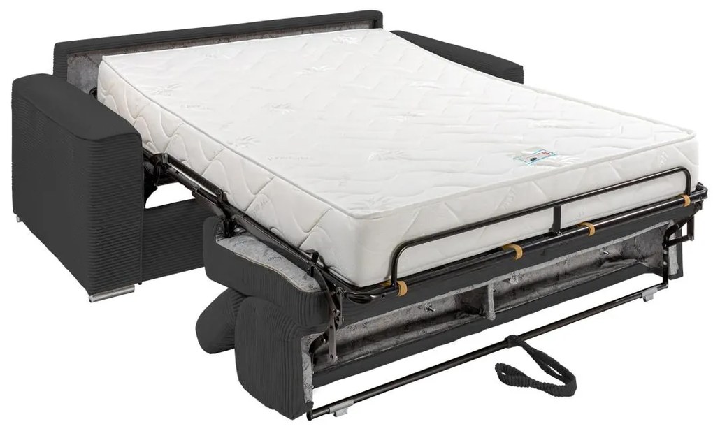 Kanapa 4 osobowa rozkładana typu express z szarego sztruksu - Miejsce do spania 160 cm - Materac 22 cm - VIZIR