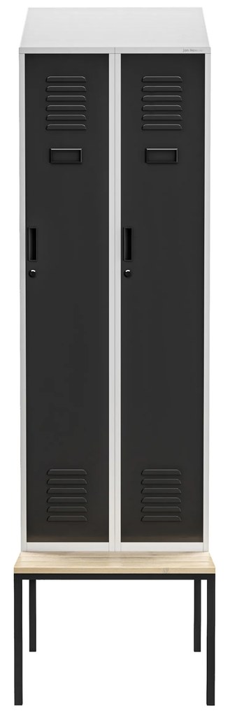 Szafka ubraniowa z ławką i daszkiem KACPER II PRO, 600 x 2295 x 850 mm, szaro-antracytowa