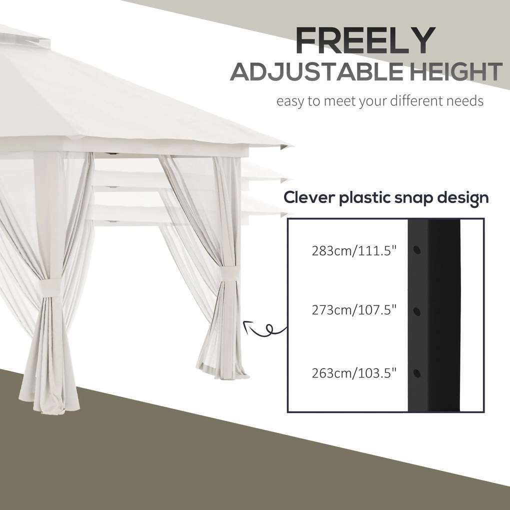 Outsunny Pawilon Składany 4x4m Kremowy z 4 Ścianami Siatkowymi Regulowana Wysokość Dach Wentylacyjny Torba na Akcesoria | Aosom PL