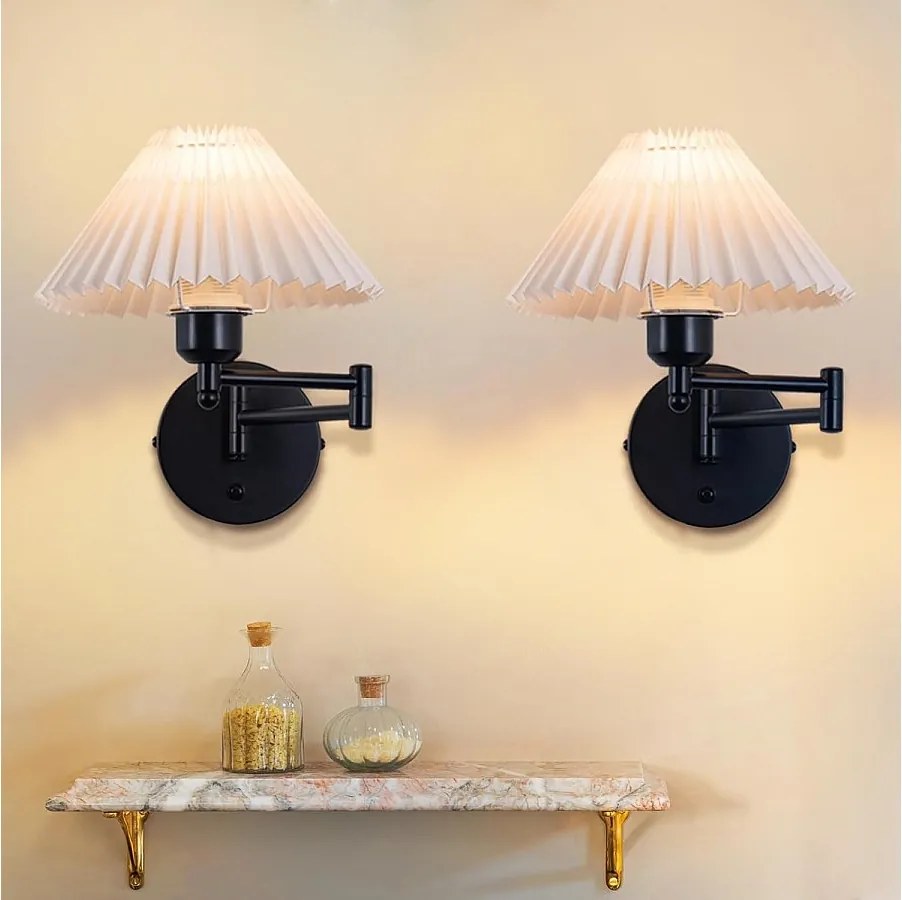 NETTLIFE Zestaw 2 kinkietów wewnętrznych w stylu vintage: E27 retro regulowany kinkiet 40W.MAX biały bez żarówki