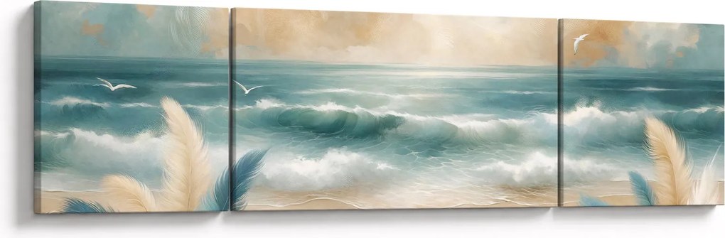 Obraz – Malowana plaża w delikatnych kolorach (170x50 cm)