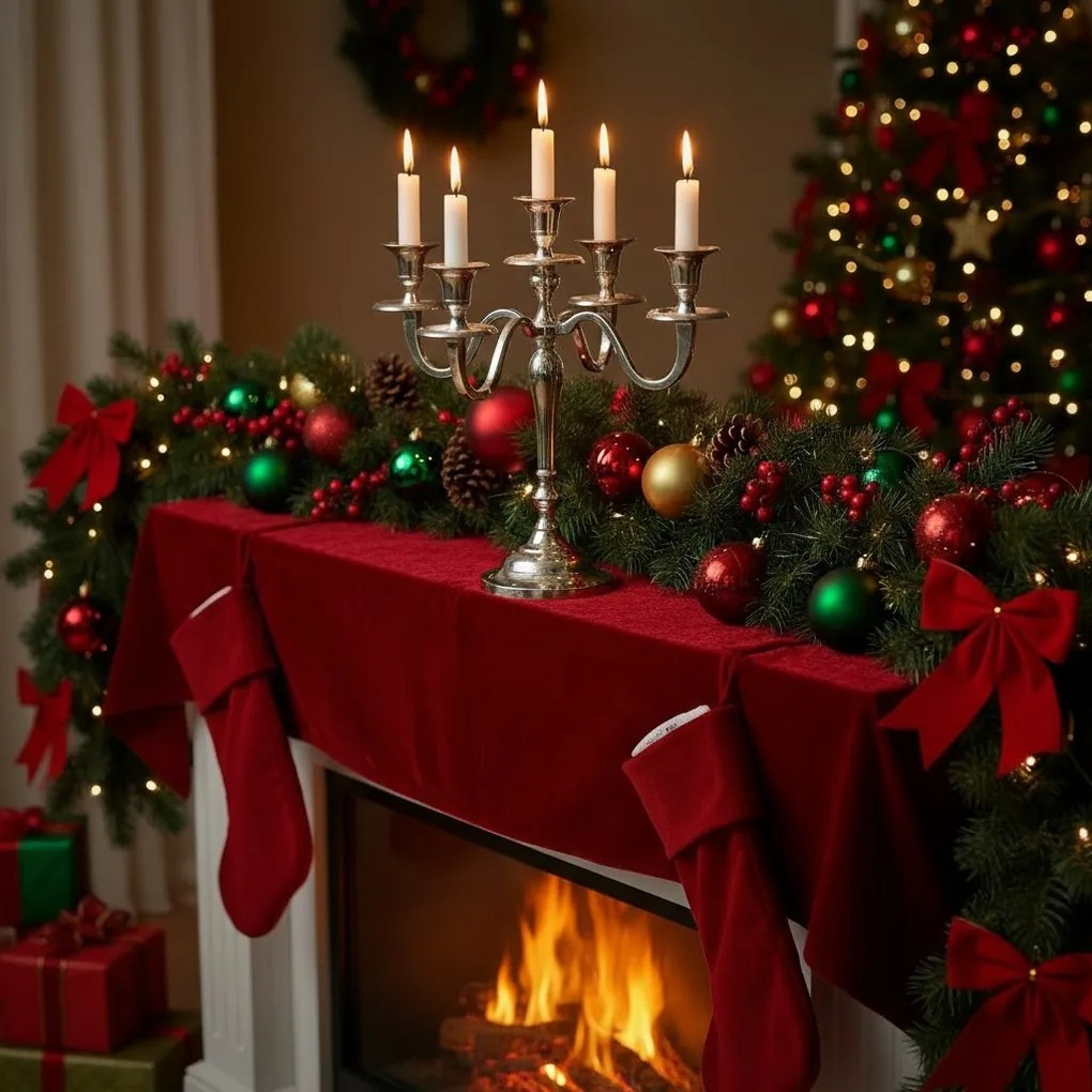 Świecznik pięcioramienny, srebrny, 30 cm