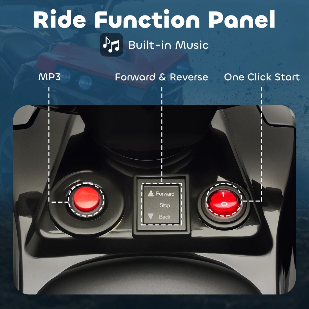 AIYAPLAY Dziecięcy quad elektryczny 6V dziecięcy quad z funkcją przodu/tyłu, muzyką, reflektorami LED Czerwony