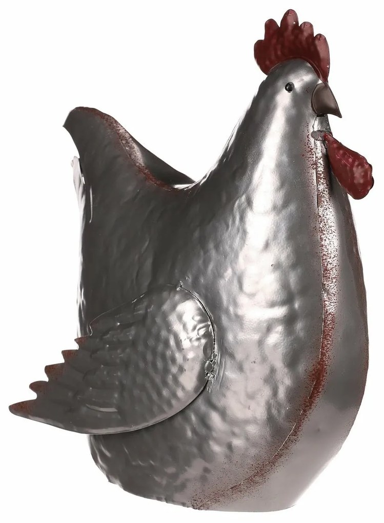 Metalowa dekoracja Srebrna kura, 28 x 15 x 30 cm