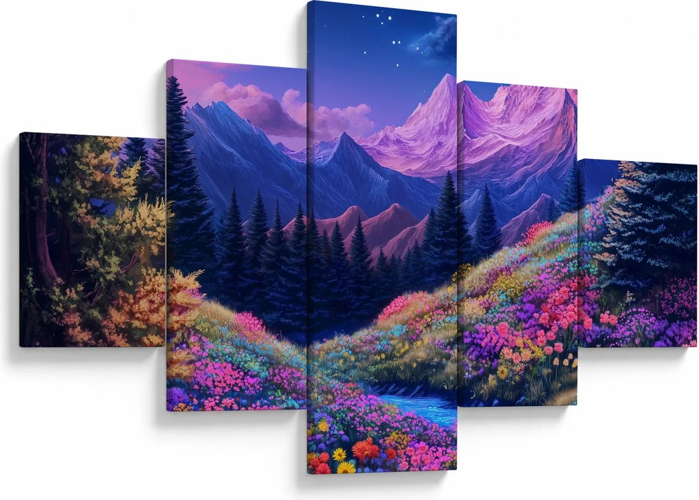 Obraz - Fioletowy krajobraz przy pełni księżyca (125x70 cm)