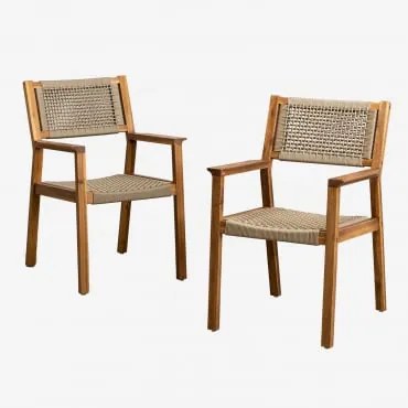 Krzesło Ogrodowe Z Podłokietnikami Z Drewna Akacjowego I Plecionego Sznurka Tenay Square Pszenica Brązowa - Sklum