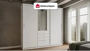 Szafa 2 drzwi przesuwne - Lustra i szuflady - Dł. 240 cm - Kolor biały - BODIL
