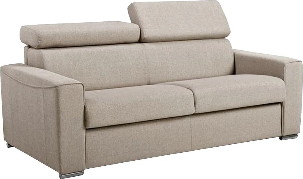 Kanapa 3-osobowa rozkładana typu express z beżowej tkaniny z siedziskiem z pianki z pamięcią kształtu - pow. spania 140 cm - Materac 14 cm VIZIR