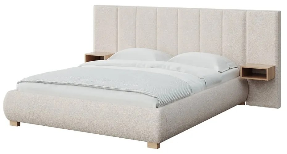 Kremowe tapicerowane łóżko dwuosobowe ze stelażem 140x200 cm Fioro – MESONICA