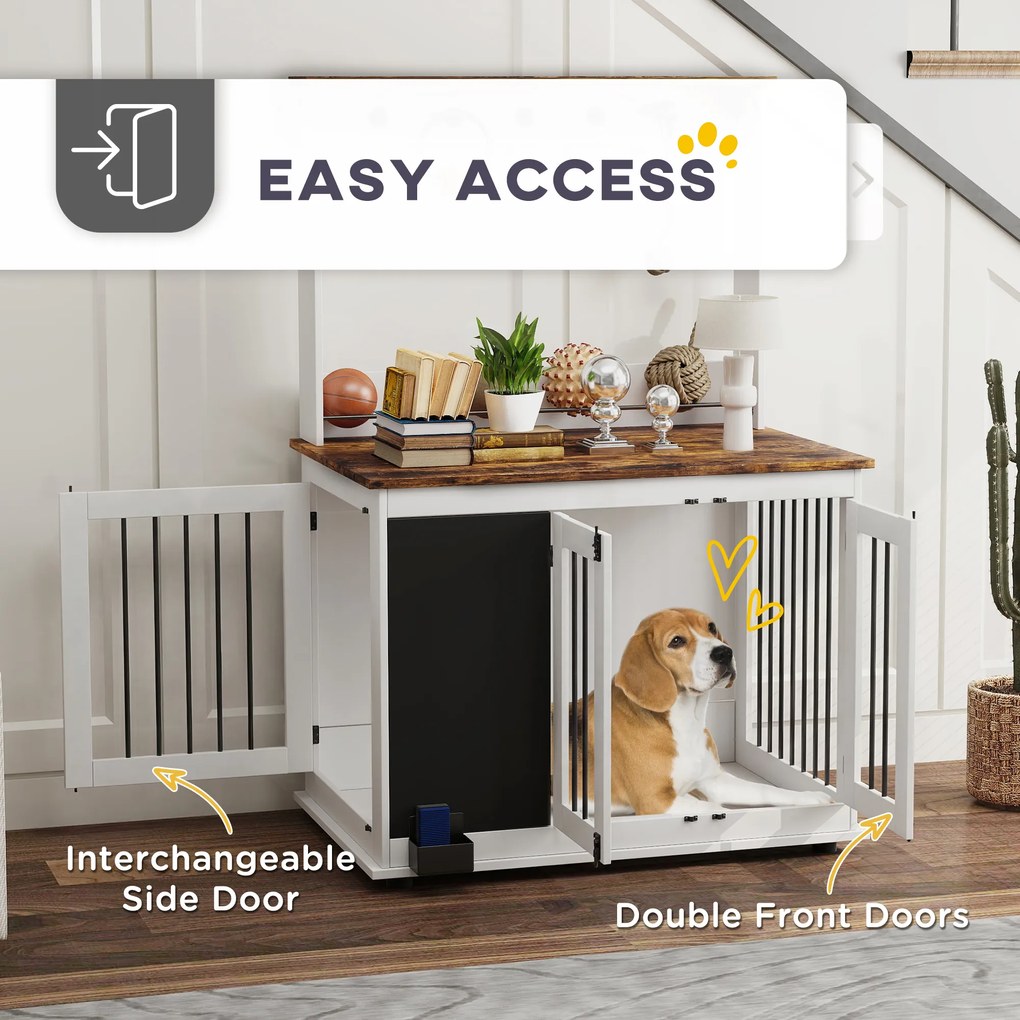 PawHut Buda dla Psów z Półką na Zabawki, Haczykami na Smycze, Tablicą, Gumką, dla Dużych Psów, Biały