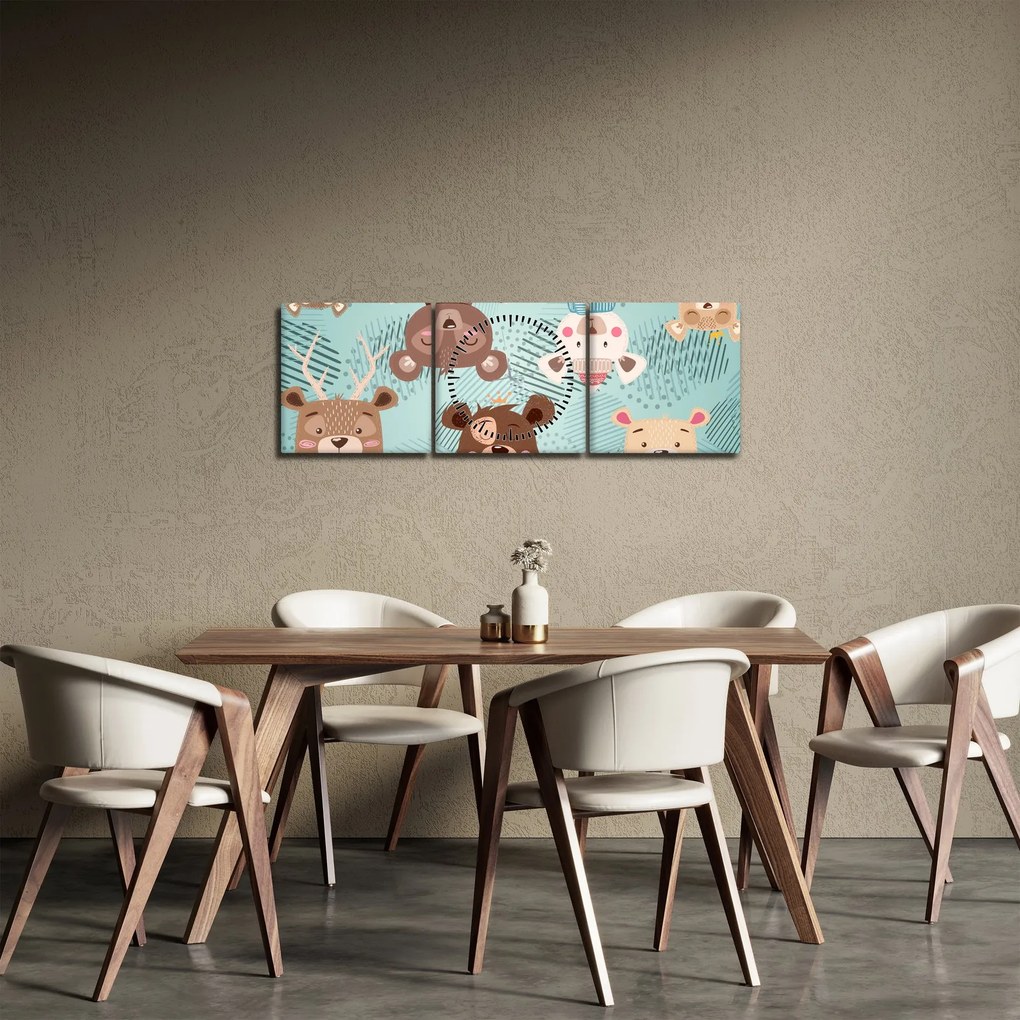 Obraz - Wesołe niedźwiadki (z zegarem) (90x30 cm)