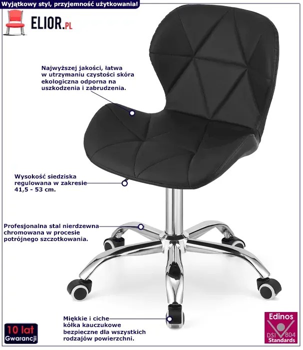 Czarny pikowany fotel obrotowy do biurka - Infis 3X