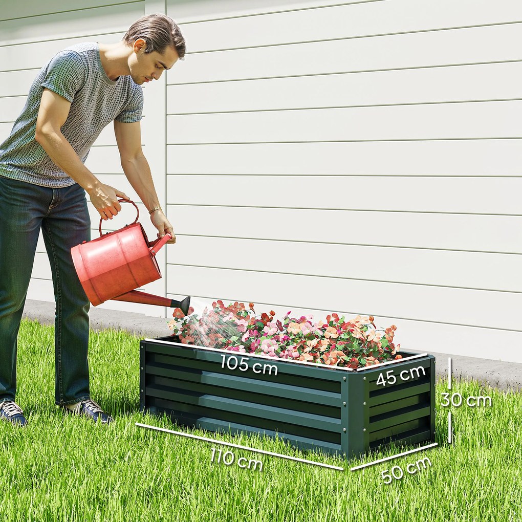Outsunny Metalowa podwyższona grządka zestaw 2 szt., Otwarty spód, Do ogrodu i na balkon, 110x50x30cm, Zielony | Aosom PL
