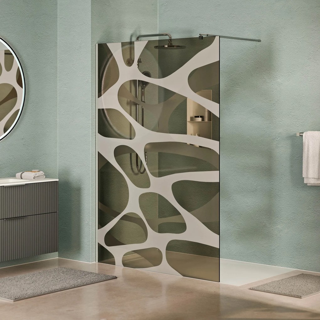 Walk-In Dusche EIRA - Grauglas Wave-Muster 10 mm