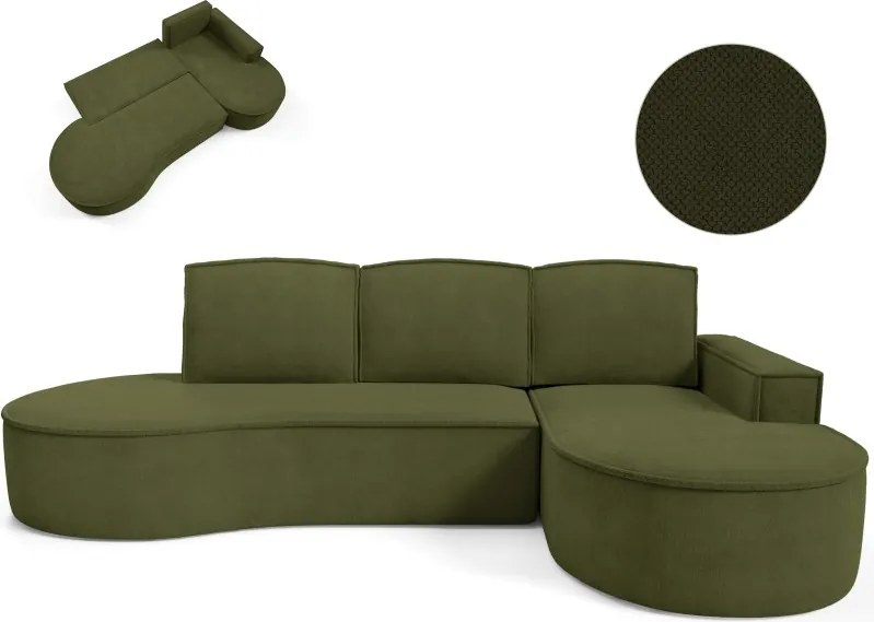 Narożnik MOLLY Prawostronny z funkcją spania, wolnostojący tkanina CURIO 39 Zielony