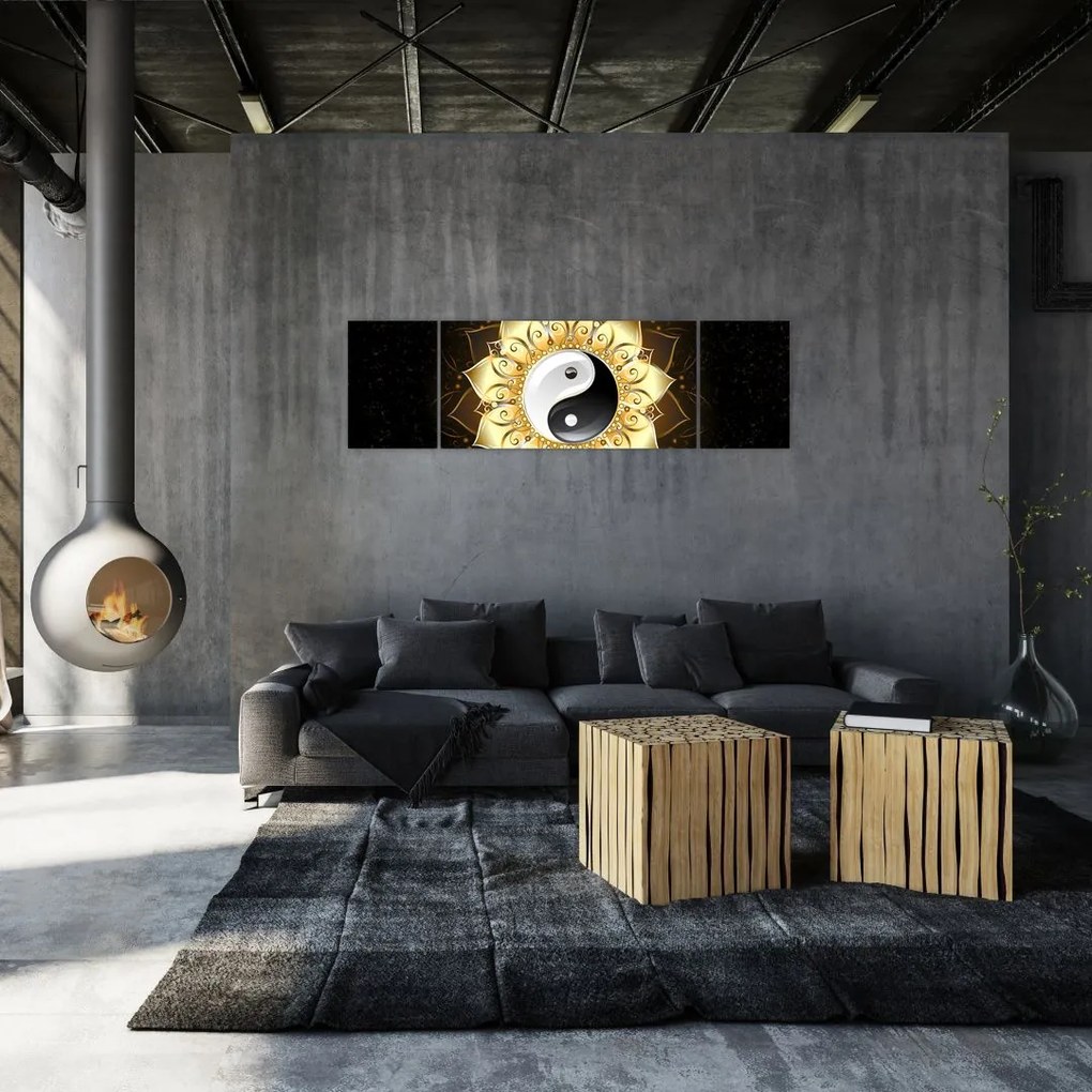 Obraz - Złoty Yin-Yang (170x50 cm)