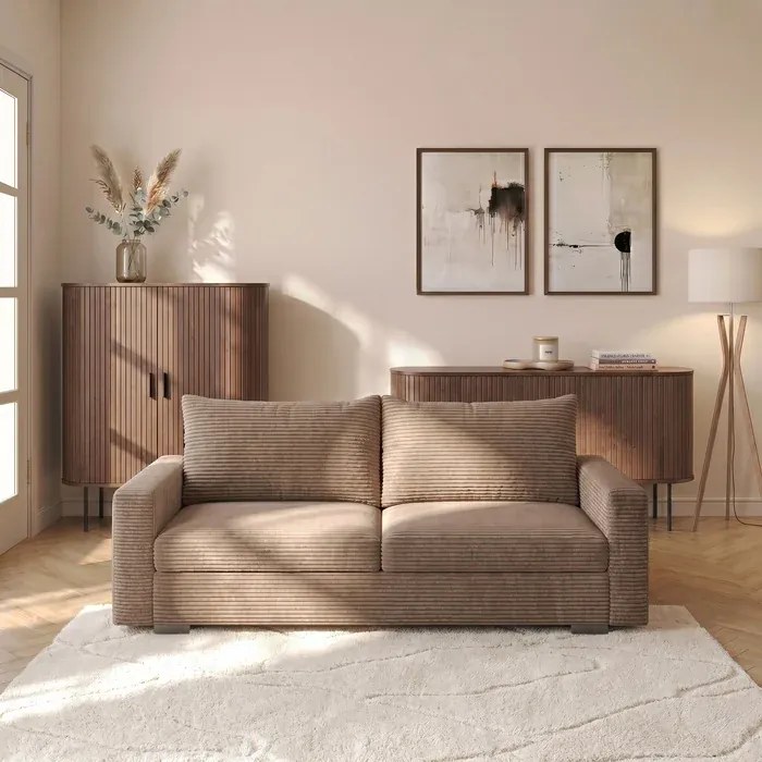 Sofa z Funkcją Spania DRAVOS Ciemnobeżowa Sztruksowa Nowoczesna