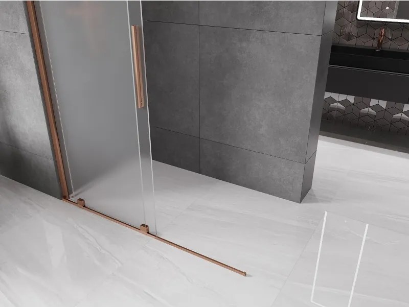 Mexen Velar ścianka prysznicowa rozsuwana Walk-in 150 x 200 cm, szron 8 mm, różowe złoto - 871-150-000-33-60