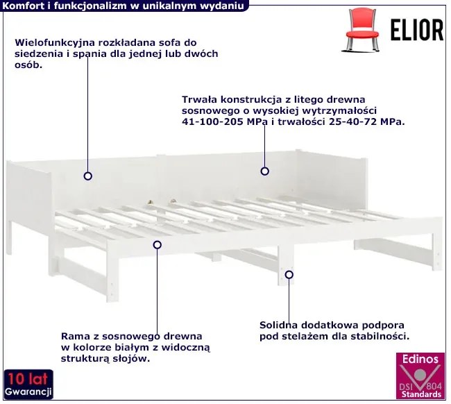 Białe łóżko rozsuwane sosnowe 2x(80x200) cm M8-T56