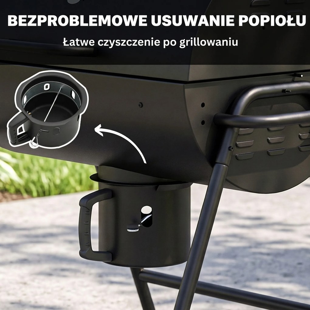 Outsunny Grill węglowy Metal BBQ z pokrywą Termometr Koła Wózek grillowy 95x71,5x102 cm Czarny