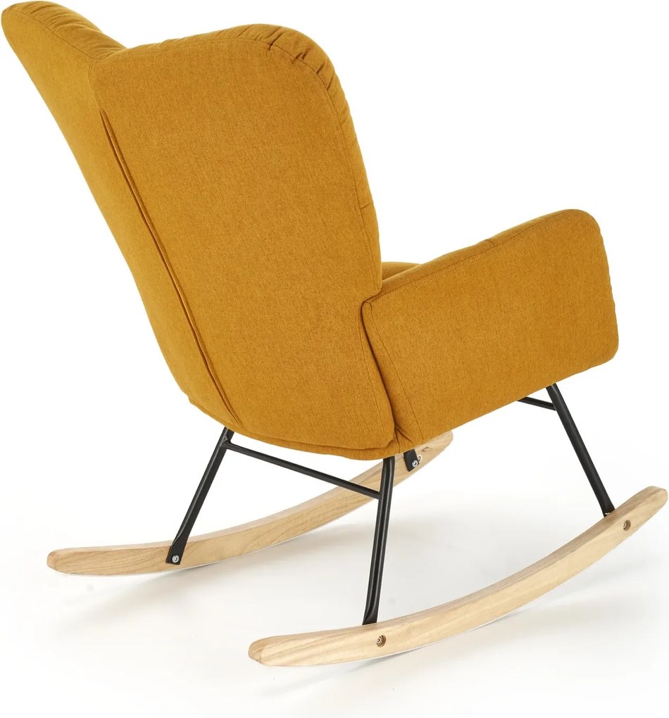 Pikowany fotel bujany na drewnianej płozie Vasco Halmar