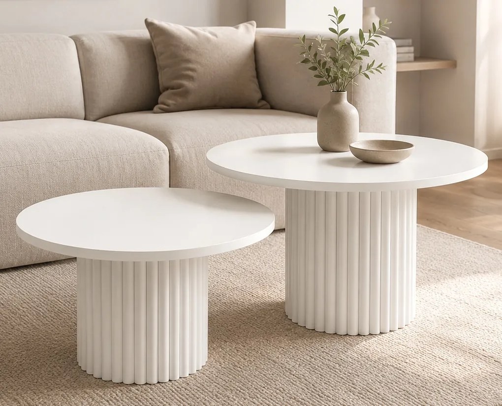 Zestaw okrągłych stolików Pico 2w1 - 75 i 58 cm, podstawa biała
