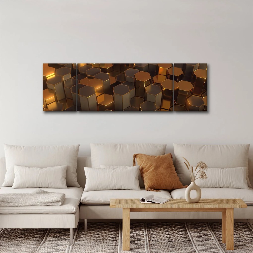 Obraz - Sześciokąty z brązu (170x50 cm)
