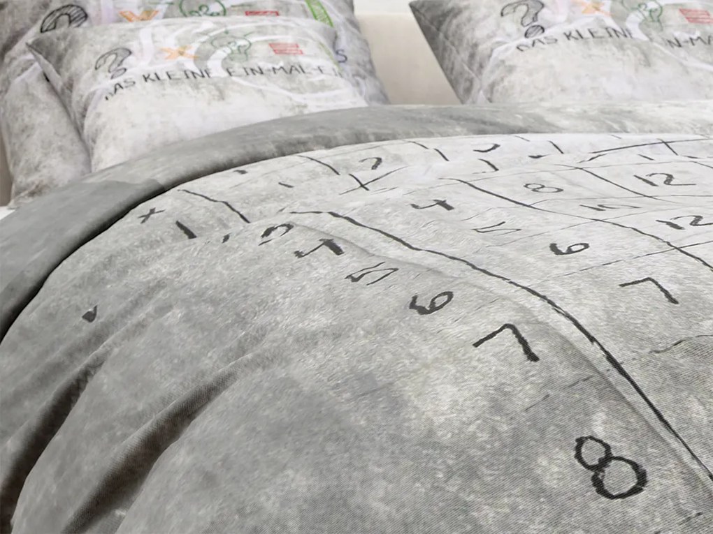 PrzytulneMieszkanie.pl PrzytulneMieszkanie.pl PrzytulneMieszkanie.pl Szary komplet pościeli dziecięcej NUMBERS + prześcieradło Jersey 90x200cm