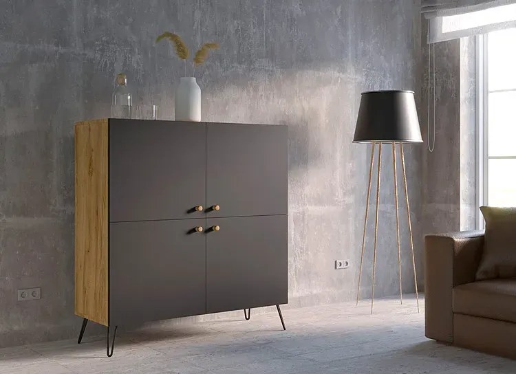 Komoda w stylu loft z półkami dąb craft + czarny - Zorina 5X