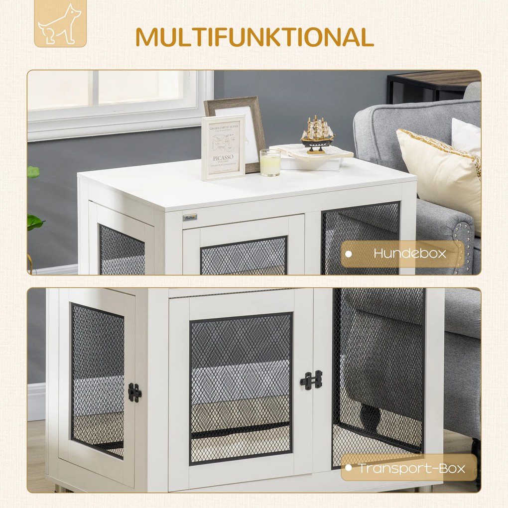 PawHut Klatka dla psa, klatka dla zwierząt domowych z poduszką, dom dla psa, buda dla psa, Biały