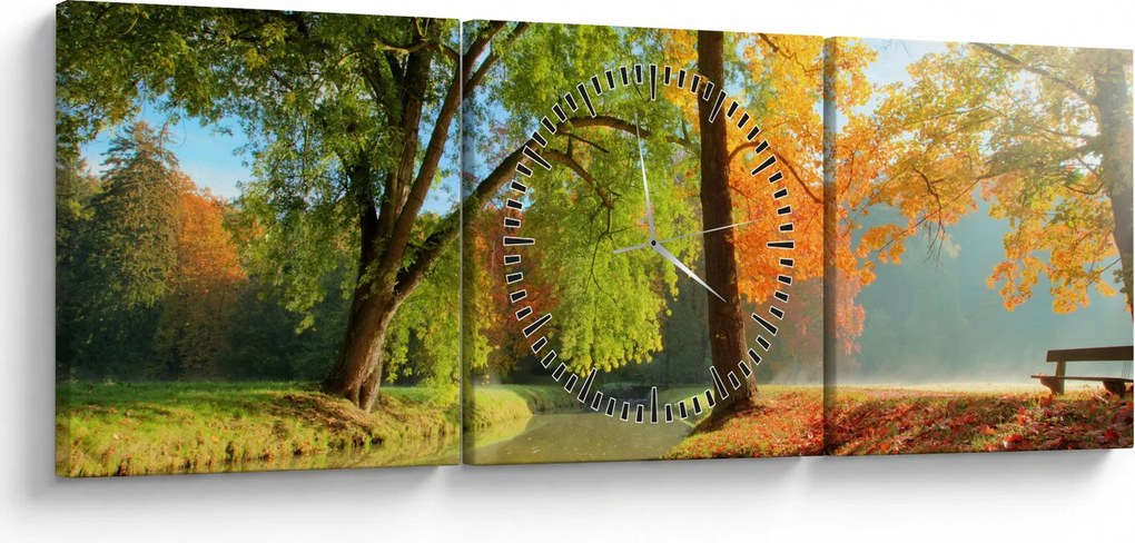 Obraz - Spokojny jesienny krajobraz (z zegarem) (90x30 cm)