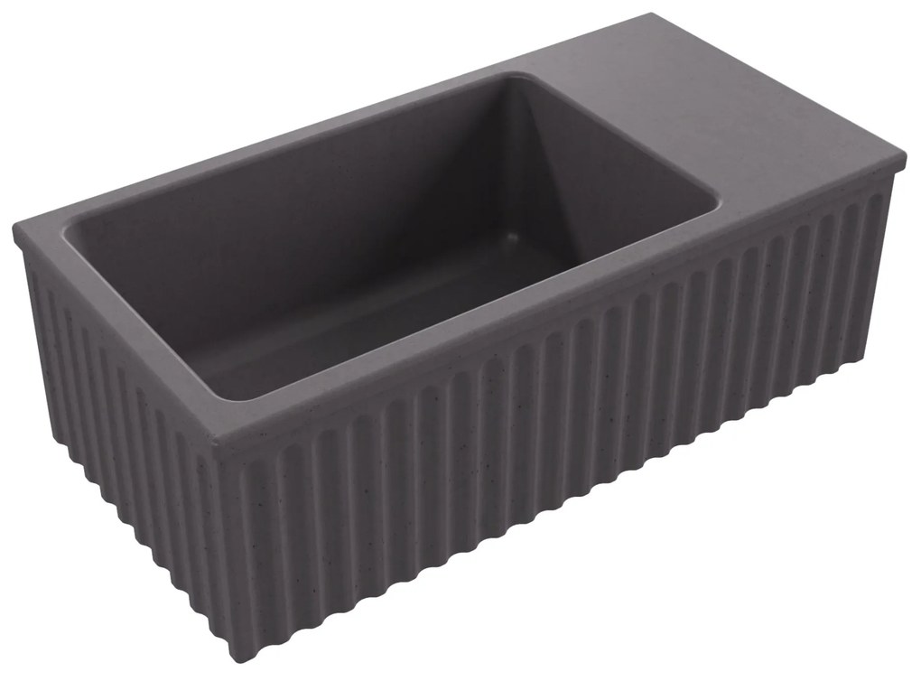 Umywalka betonowa ryflowana nablatowa / wisząca prostokątna 60 x 30 cm WELLE | różne kolory : Kolor - Brązowy, Typ montażu - podwieszana