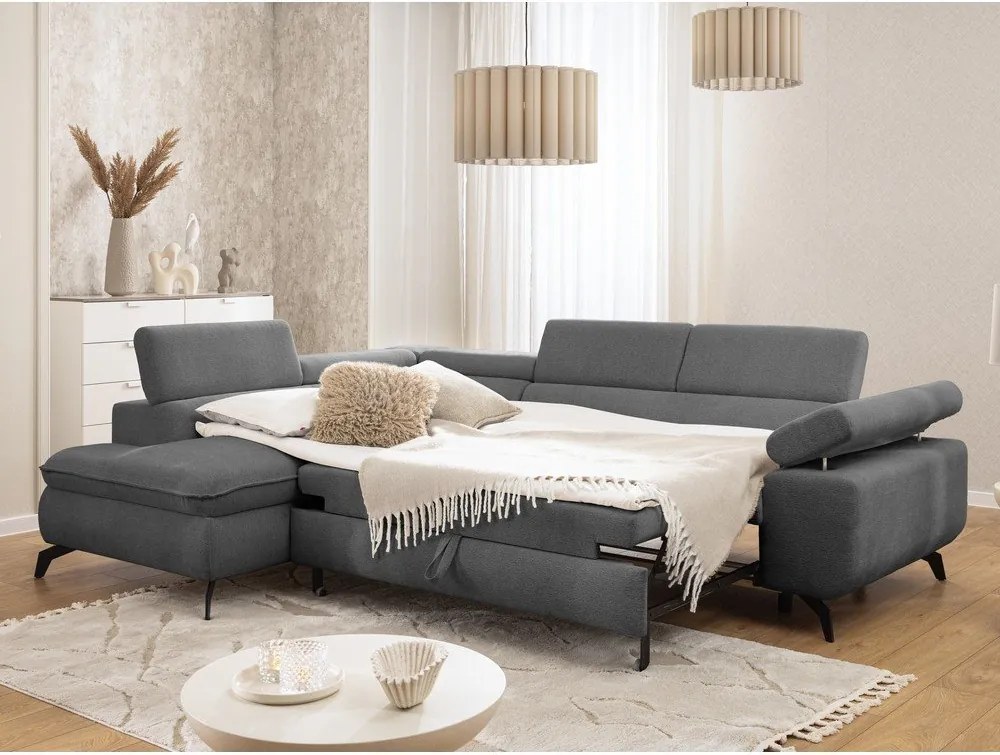 Szary narożnik z tkaniny szenilowej (lewostronny/w kształcie litery L) Marbeya – Ropez