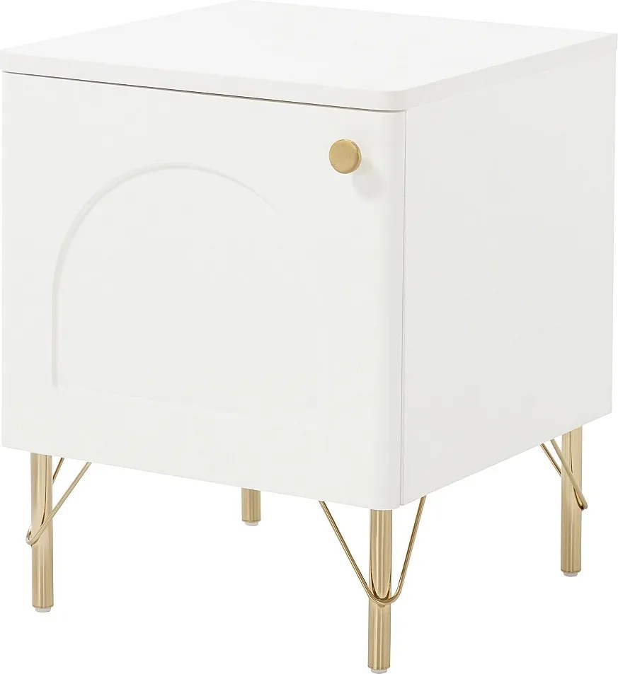 Zestaw 2 stolików nocnych 1-drzwiowych  - Biały i złoty - ALOBARA